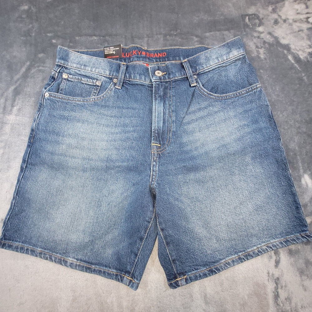 Lucky Brand Mens Loose Denim Shorts Medium Wash Stretch Mid Rise 169822 Size 32‎